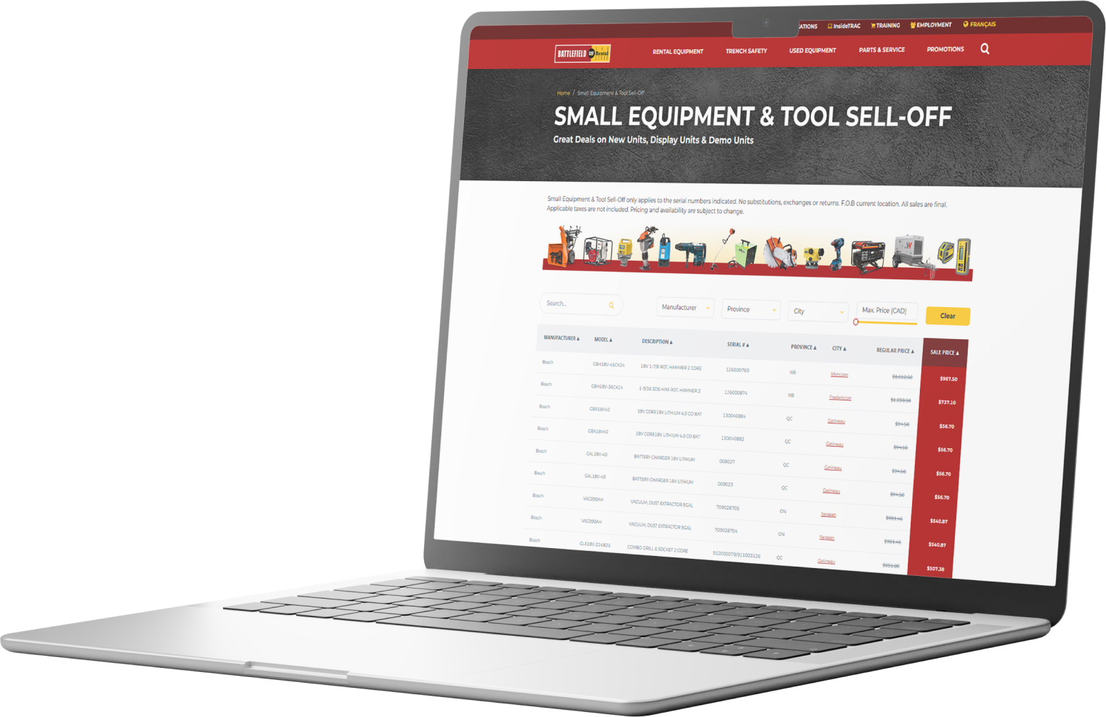 small equipment tool sell-off